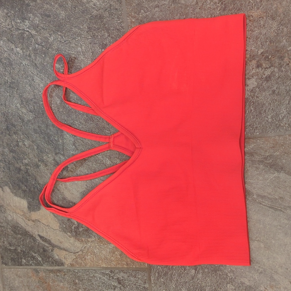 Red strappy sports bra